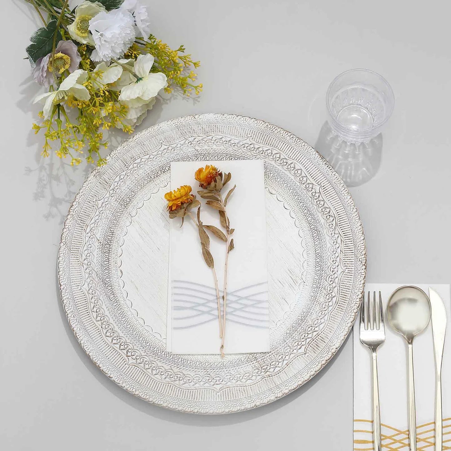 13" Rustic Lace Acrylic Chargers | 6 Pack