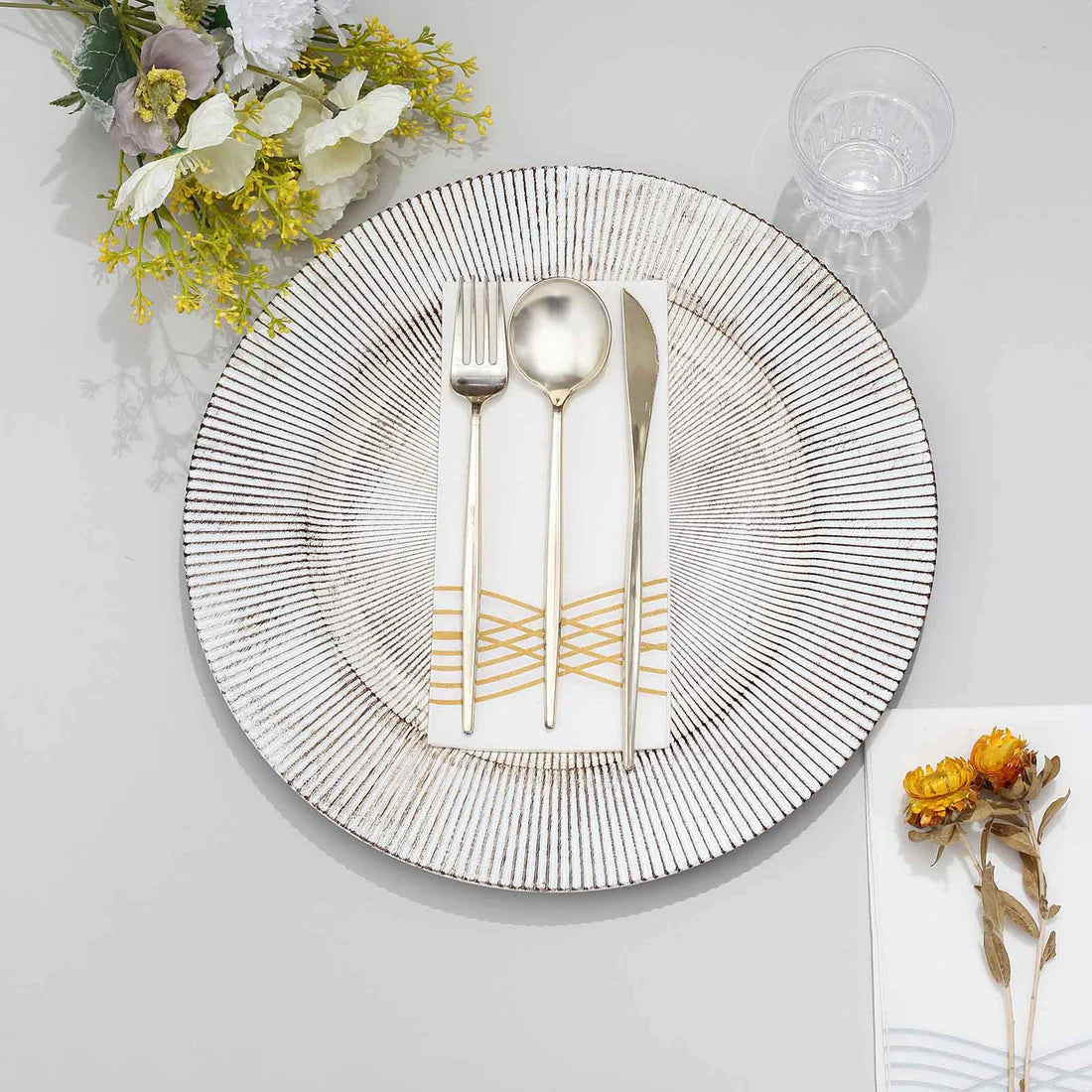 13" Rustic Sunshine Wood Texture Chargers | 6 Pack