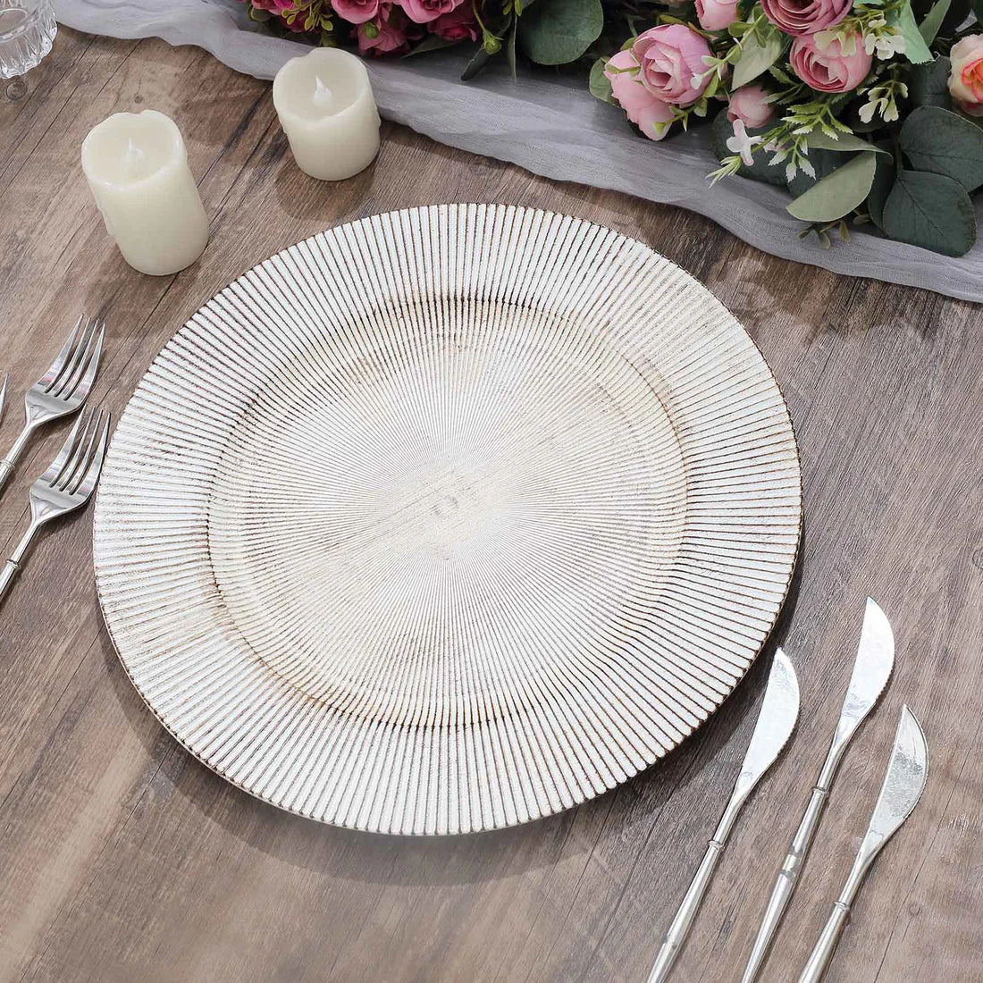 13" Rustic Sunshine Wood Texture Chargers | 6 Pack