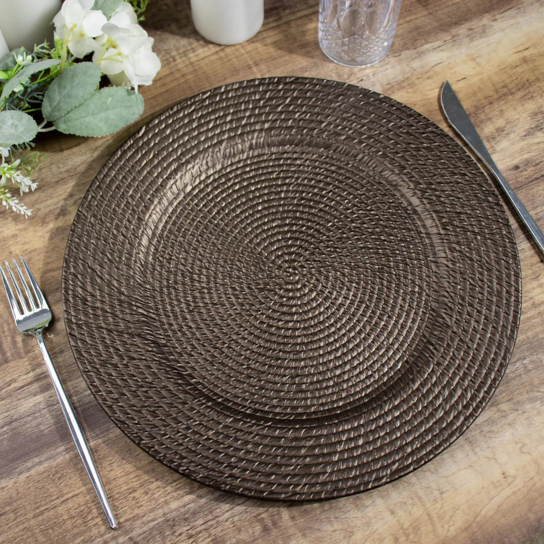13" Boho Rattan Look Acrylic Chargers | 6 Pack