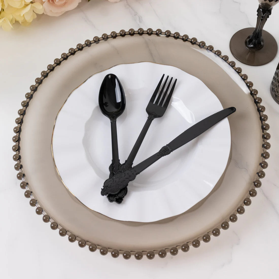 72 Pc Clear Baroque Cutlery Set Heavy Duty