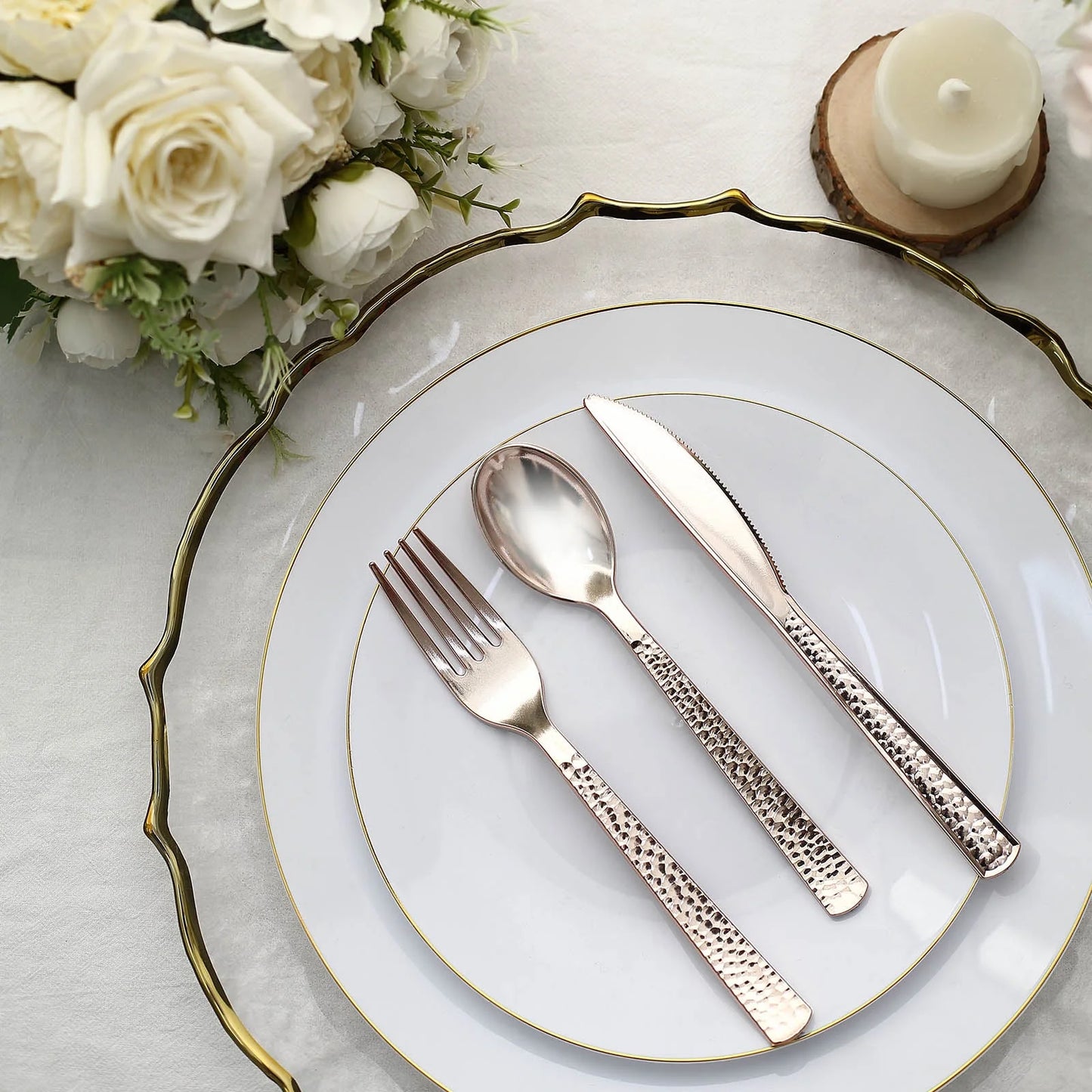 24 Pc Hammered Cutlery Set Heavy Duty