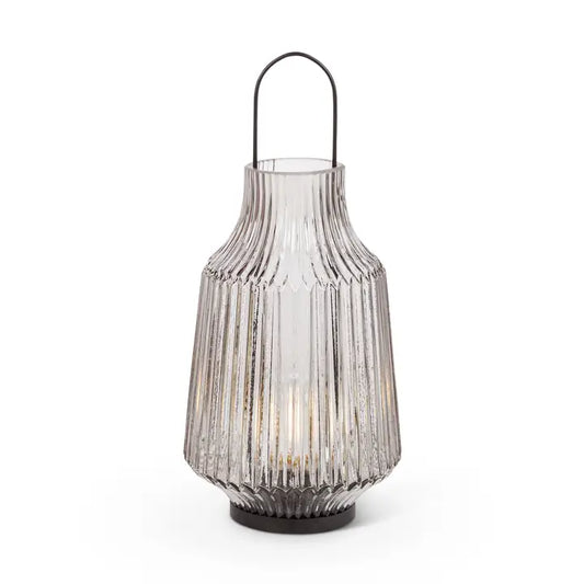 13" Ridged Glass Lantern - Battery Powered