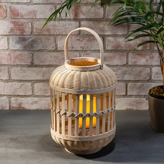 15" Boho Bamboo Lantern - Battery Powered