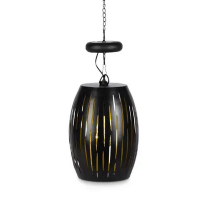 Black hanging lantern with a chain on a white background