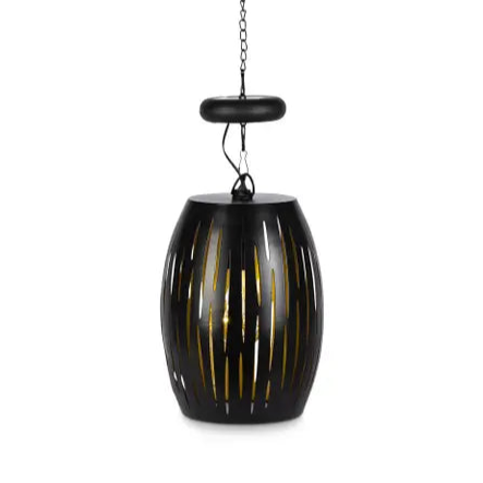 Black hanging lantern with a chain on a white background