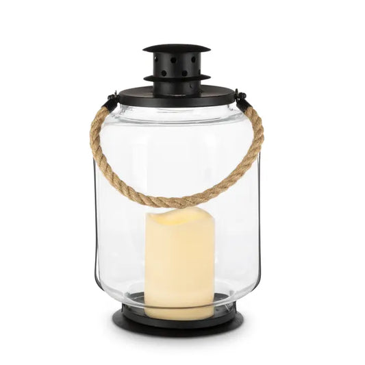 11.81" Nautical Metal & Glass Lantern - Battery Powered