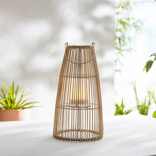 15" Rattan Lantern - Solar Powered