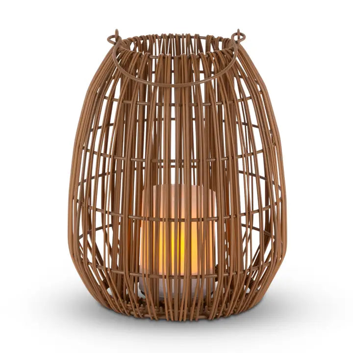10.87" Woven Rattan Lantern - Solar Powered