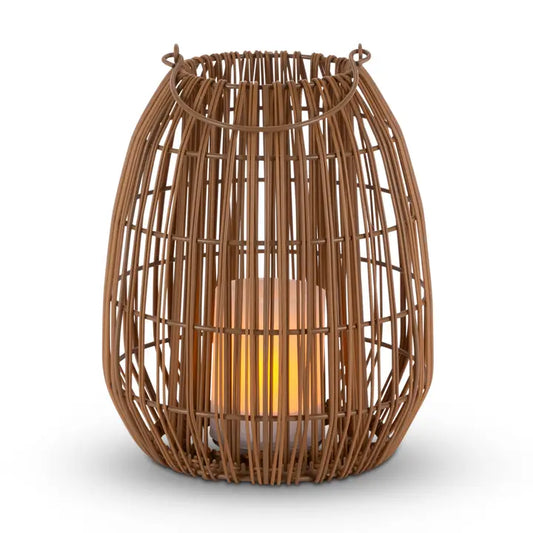 10.87" Woven Rattan Lantern - Solar Powered