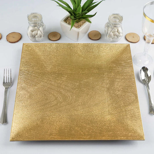 12" Gold Square Wood Grain Acrylic Charger | 6 Pack