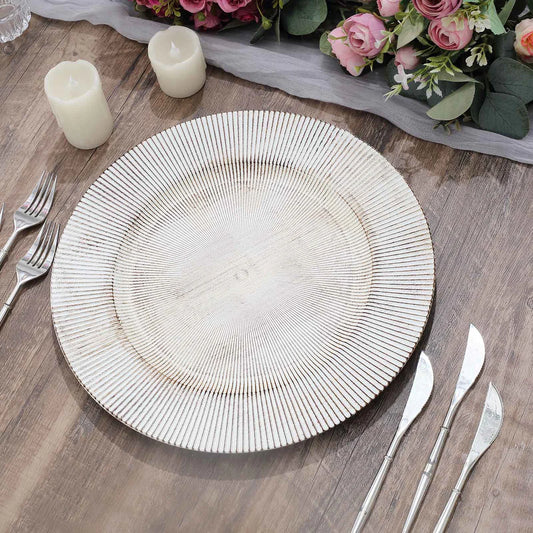 13" Rustic Sunshine Wood Texture Chargers | 6 Pack