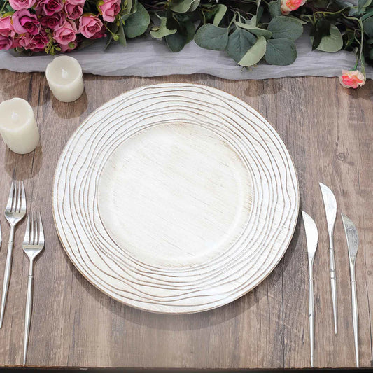 13" Rustic Botanic Wood Texture Chargers | 6 Pack