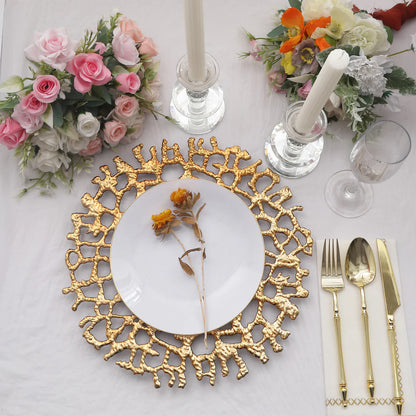 13" Gold Branch Filigree Openwork Acrylic Chargers | 6 Pack