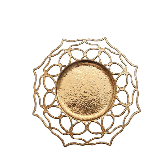 13" Gold Lace Filigree Openwork Acrylic Chargers | 6 Pack