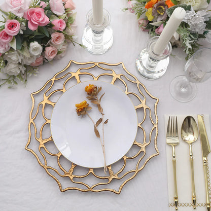 13" Gold Lace Filigree Openwork Acrylic Chargers | 6 Pack