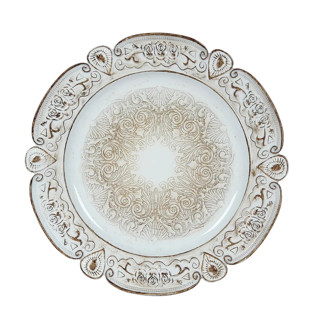 13" Rustic Wood Floral Acrylic Chargers | 6 Pack