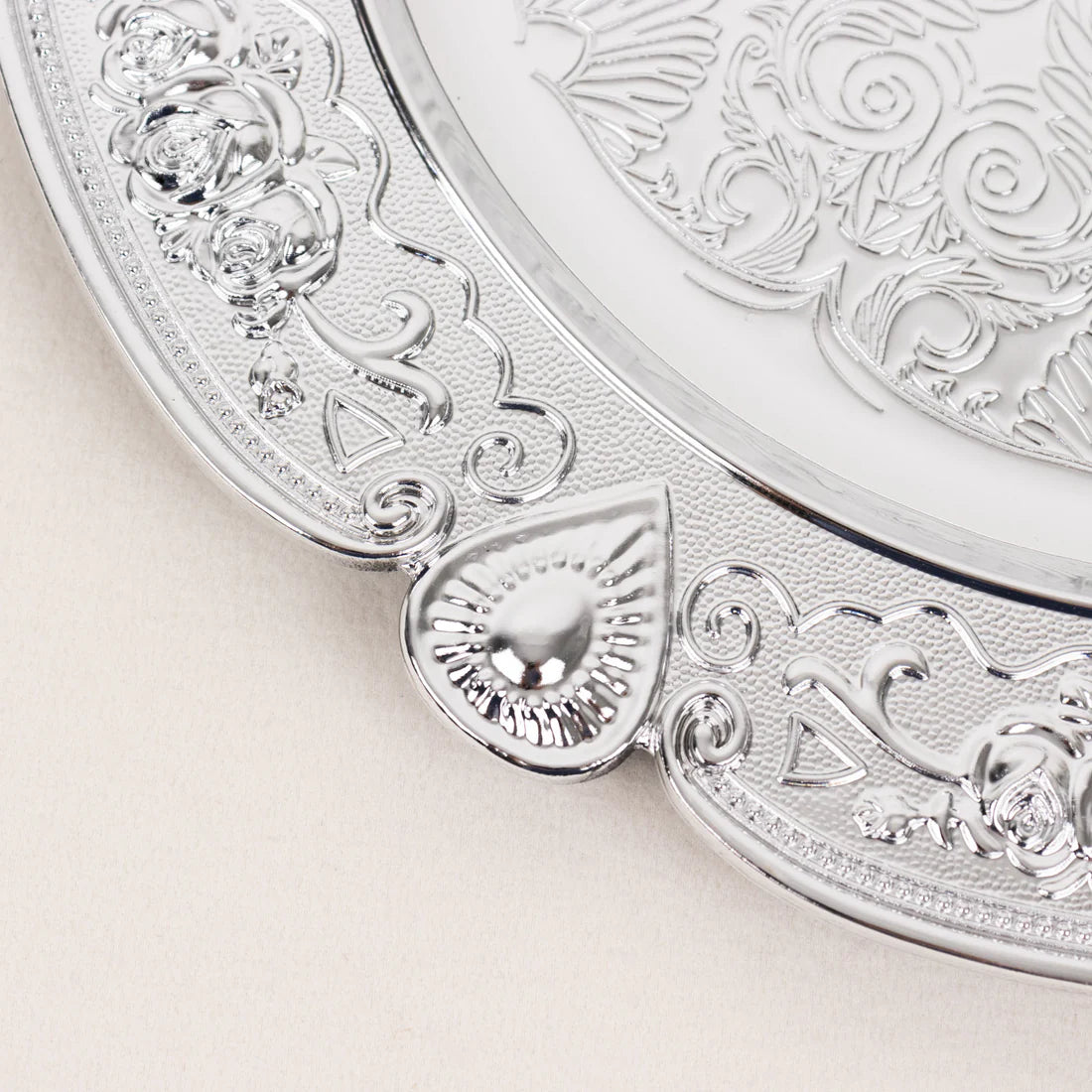 13" Fine Metallic Floral Acrylic Chargers | 6 Pack
