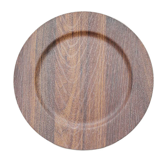 13" Chic Wood Texture Plastic Chargers | 6 Pack