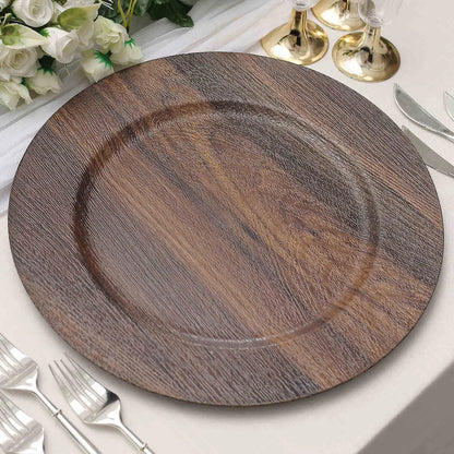 13" Chic Wood Texture Plastic Chargers | 6 Pack