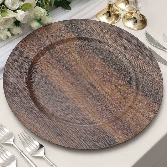 13" Chic Wood Texture Plastic Chargers | 6 Pack