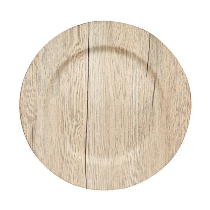 13" Chic Wood Texture Plastic Chargers | 6 Pack