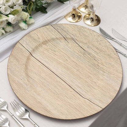 13" Chic Wood Texture Plastic Chargers | 6 Pack