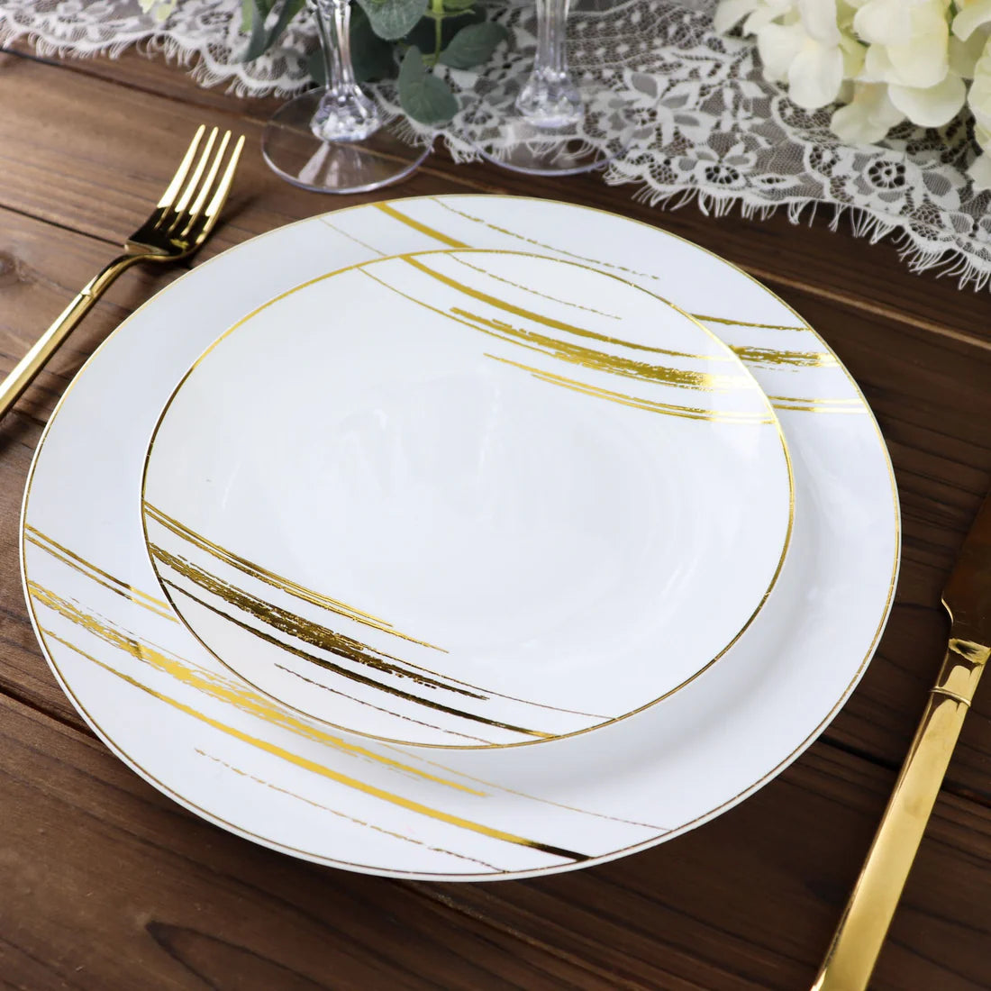 Brush Stroke Gold Rimmed Plates | Value Packs