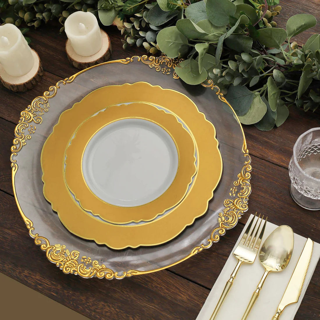 Flower Shaped Plates with Gold Rim | Value Packs