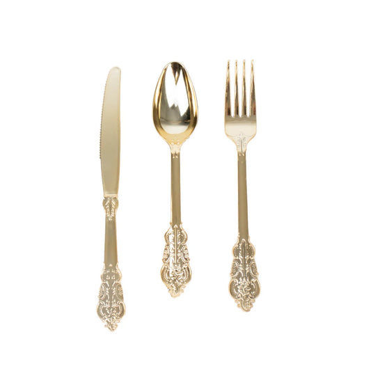 24 Pc Metallic Baroque Cutlery Set Heavy Duty