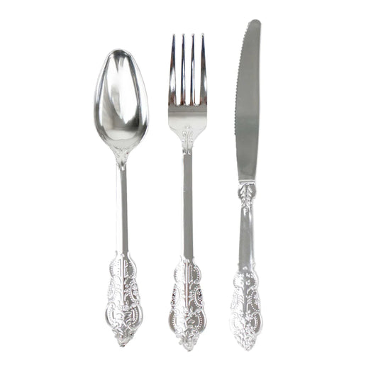 24 Pc Metallic Baroque Cutlery Set Heavy Duty