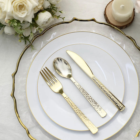 24 Pc Hammered Cutlery Set Heavy Duty