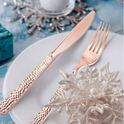 24 Pc Hammered Cutlery Set Heavy Duty