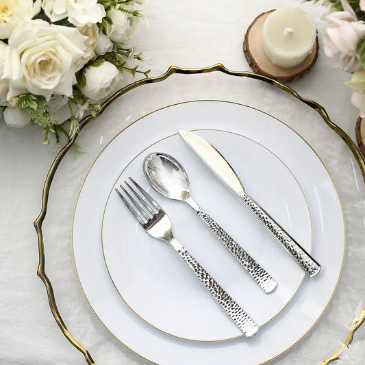 24 Pc Hammered Cutlery Set Heavy Duty