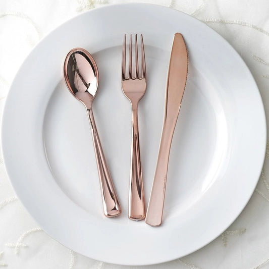 30 Pc Smooth Metallic Rose Cutlery Set