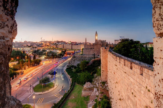 View of Yerushalayim at Night Sukkah Mural