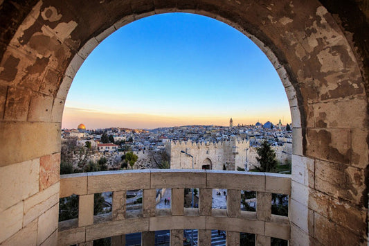 Ancient Balcony View of Yerushalayim Sukkah Mural