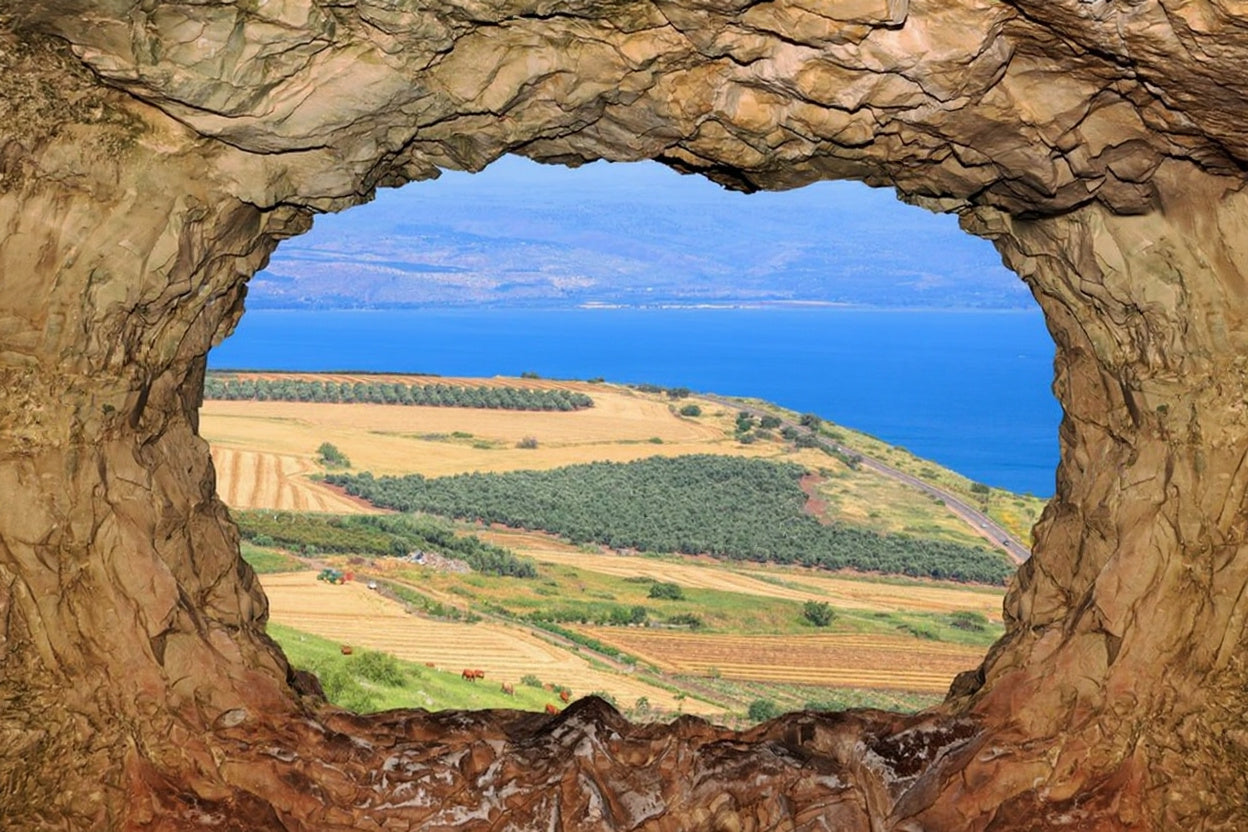 Incredible View of the Kineret Through Natural Stone Sukkah Mural